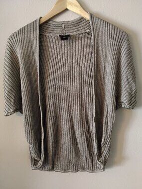 Ann Taylor Metallic Knit Open Front Short Sleeve Cardigan